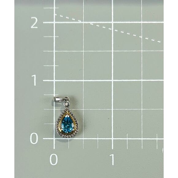 Sterling Silver Pendant Blue Stone 14k Gold Accent 16 Inch Chain Dainty Petite - Picture 6 of 11